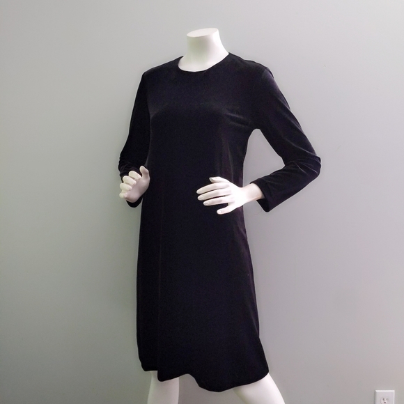 Vintage 1990s Black Velvet Crewneck Trapeze Skater Dress S M - Picture 2 of 5